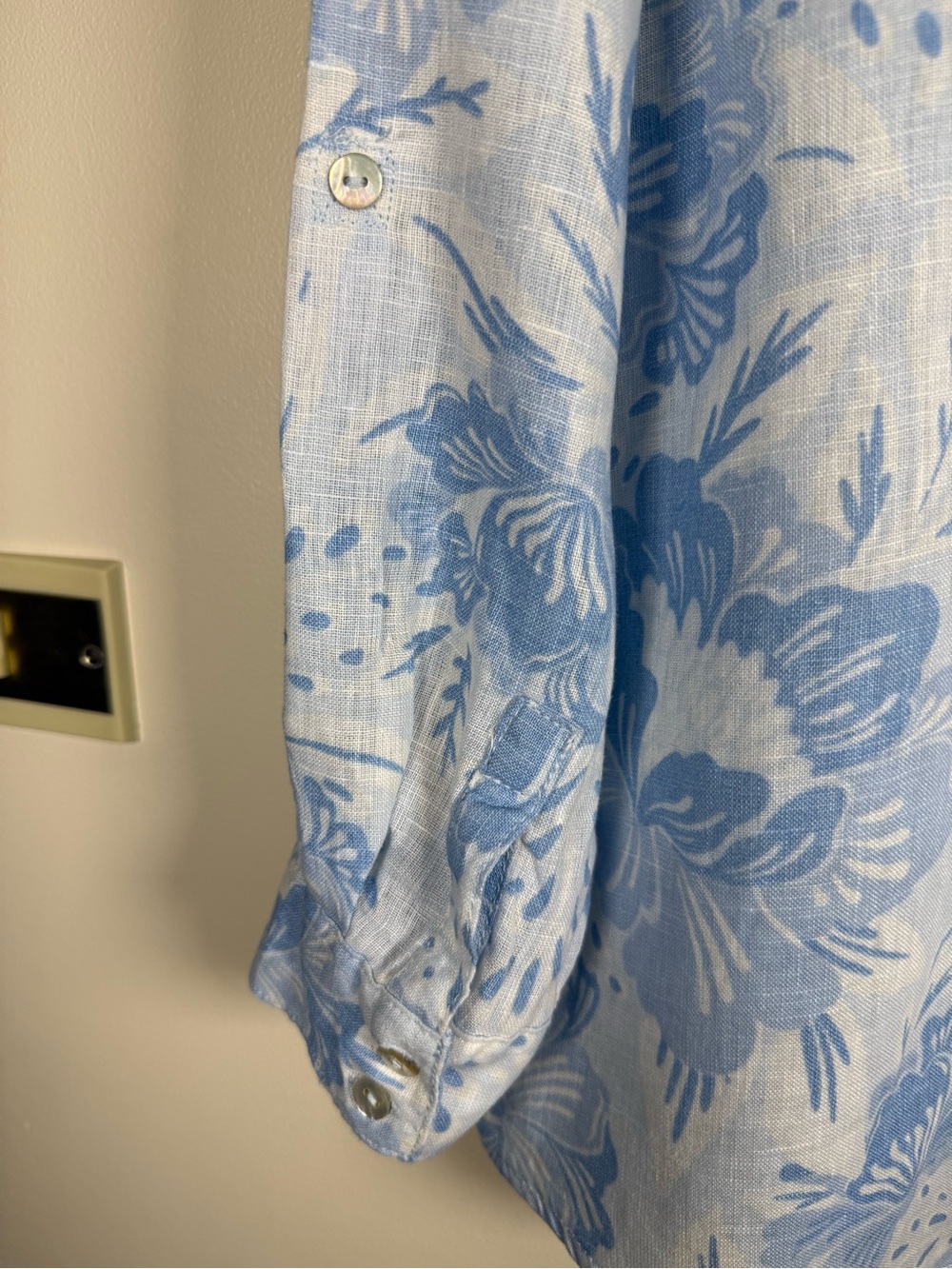 Sigrid Olsen 100% Linen Blue Floral Button Front Shirt Women’s XL - Picture 5 of 5